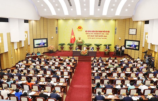 Toàn cảnh phiên khai mạc kỳ họp thứ 12 HĐND Hà Nội khóa XVI. Ảnh: 