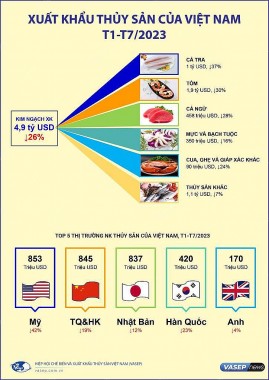 Infographic: Xuất khẩu thủy sản Việt Nam 7 tháng đầu năm 2023