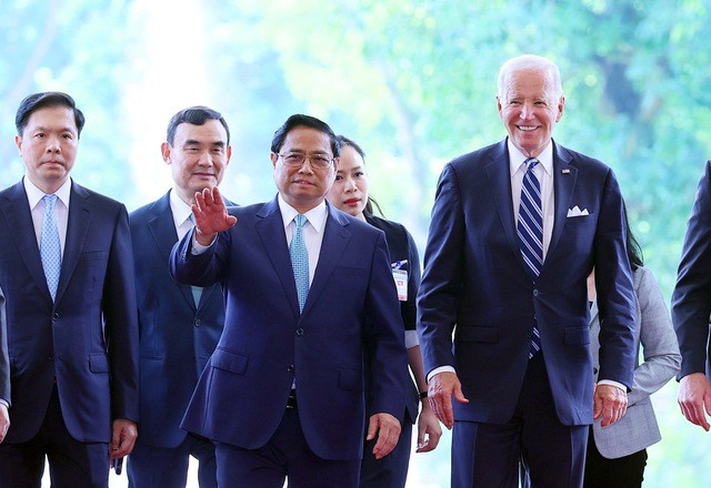 Thủ tướng Chính phủ Phạm Minh Chính và Tổng thống Hoa Kỳ Joe Biden tại cuộc hội kiến hôm 11/9 ở Hà Nội - Ảnh: VGP