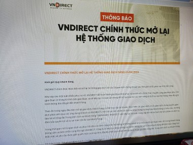 VNDirect kết nối trở lại nhà đầu tư than khó giao dịch sau một tuần bị tấn công