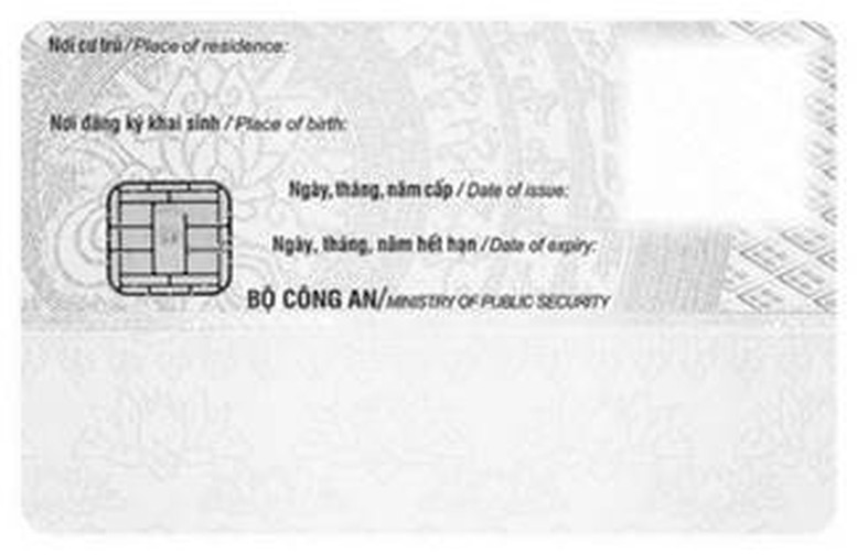 Mặt sau của thẻ căn cước được cấp cho công dân