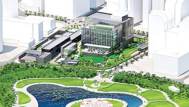 Mô hình thiết kế khu phức hợp đại sứ quán mới của Mỹ nằm trên đường Phạm Văn Bạch, quận Cầu Giấy, Hà Nội. Ảnh: EYP Architecture & Engineering.