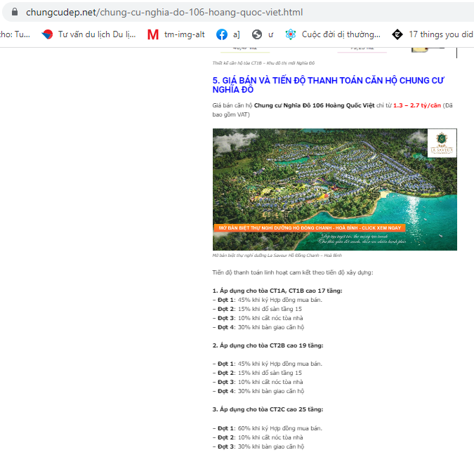 Giá bán Chung cư Nghĩa Đô trên một website bất động sản. Ảnh chụp màn hình