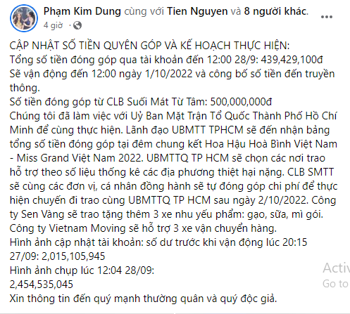 Hoa hậu Thùy Tiên, Đỗ Thu Hà cùng loạt người đẹp ngừng kêu gọi ủng hộ miền Trung qua số tài khoản cá nhân