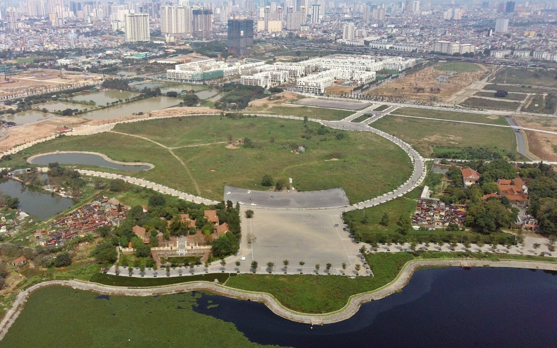 Toàn cảnh công viên khu tưởng niệm danh nhân Chu Văn An rộng 50ha ở Thanh Trì, Hà Nội.