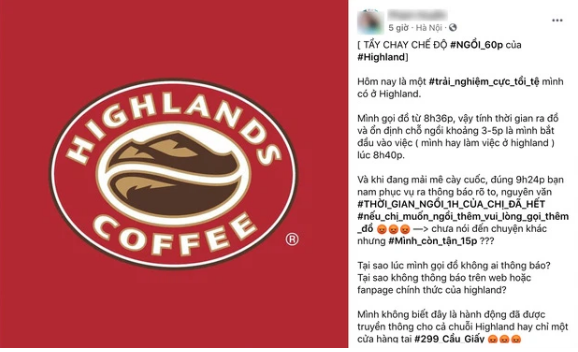Khách hàng đòi tẩy chay vì quy định "chỉ ngồi 60 phút, phải gọi thêm đồ" của Highlands Coffee
