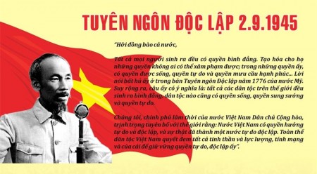 Bản tuyên ngôn độc lập được Chủ tịch Hồ Chí Minh long trọng công bố với quốc dân, đồng bào và toàn thế giới ngày 2/9/1945