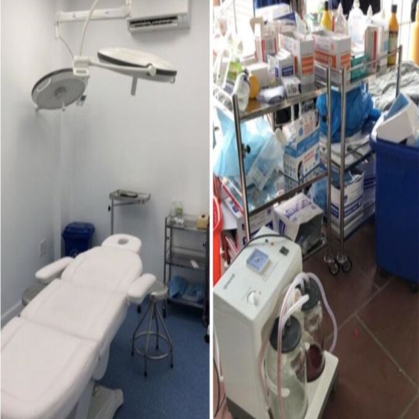 Cơ sở chăm sóc da mặt Viet Anh Mega Beauty Center có phòng mổ; trang thiết bị, dụng cụ y tế, thuốc men ở sân thượng. Ảnh: Sở Y tế TP HCM.
