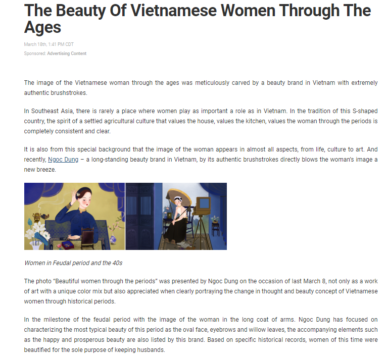 Bộ ảnh Phụ nữ đẹp trọn vẹn của Hệ thống TMV Ngọc Dung được báo chí nước ngoài đưa tin