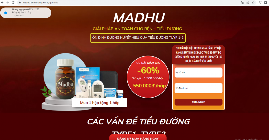 Thực phẩm bảo vệ sức khỏe MadHu đang quảng cáo vi phạm quy định của pháp luật