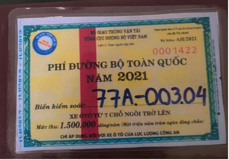 Một trong các vé thu phí đường bộ toàn quốc giả mà các lái xe của Cục QLTT tỉnh Bình Định sử dụng để miễn phí qua các trạm thu phí.