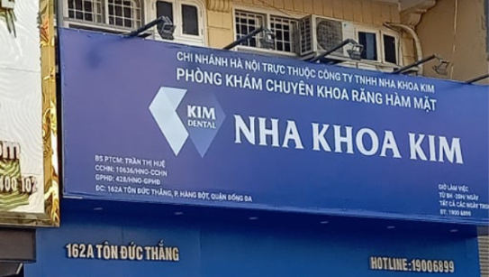 Nha khoa Kim Dental có địa chỉ tại số 162A Tôn Đức Thắng, phường Hàng Bột, quận Đống Đa, TP Hà Nội. 