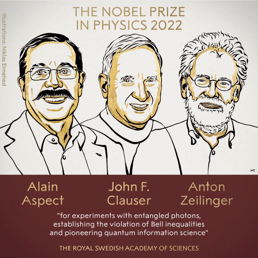 Ba nhà khoa học giành Giải Nobel Vật lý 2022.