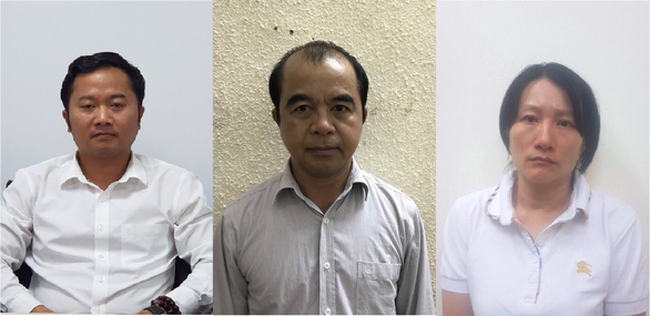 Các bị can Hòa, Quang, Thùy (từ trái qua) - Ảnh: Bộ Công an cung cấp