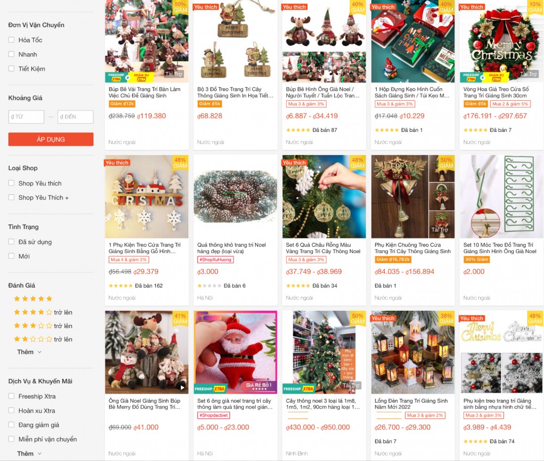 Giá các mặt hàng trang trí mùa Noel 2022