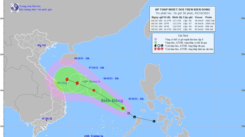 Tin mới nhất về áp thấp nhiệt đới trên Biển Đông cập nhật 17h ngày 05/10