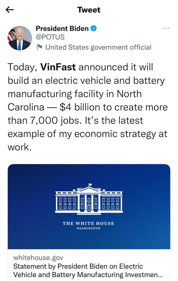 VinFast xây dựng nhà máy xe điện tại Bắc Carolina, Hoa Kỳ - Ảnh 1.