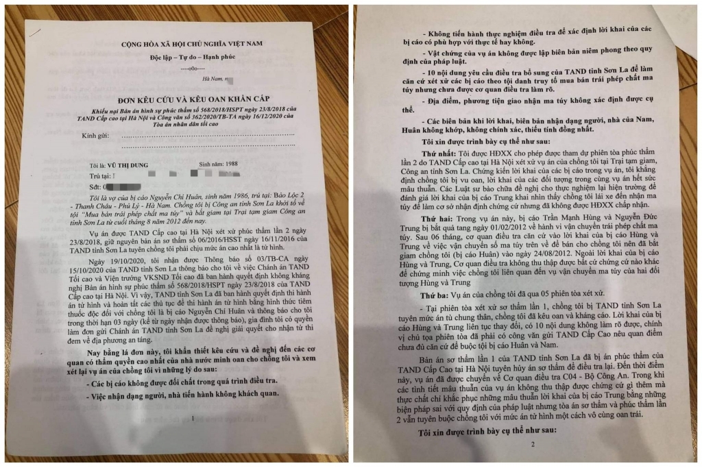 Gia đình hai bị cáo Nguyễn Chí Huân, Đào Đình Nam trong vụ án ma túy Sơn La năm 2012 tiếp tục gửi đơn thư kêu oan, đề nghị xem xét theo thủ tục giám đốc thẩm đối với Bản án hình sự phúc thẩm số 568/2018/HSPT.