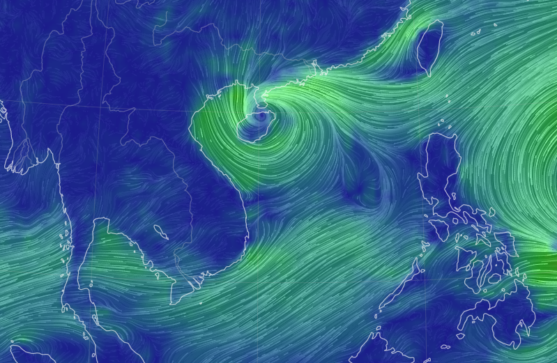 Bản đồ ảnh sức gió tại khu vực tâm bão số 7 vào lúc 17h40