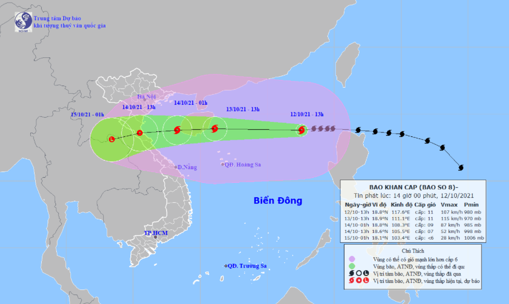 Tin bão 14h00 ngày 12/10: Bão số 8 hướng vào Bắc Trung Bộ, sóng lớn trên Biển Đông